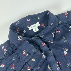Sundance WMNS SZ XS Floral Poppy Bloom Button Down Navy Shirt Casual Baggy